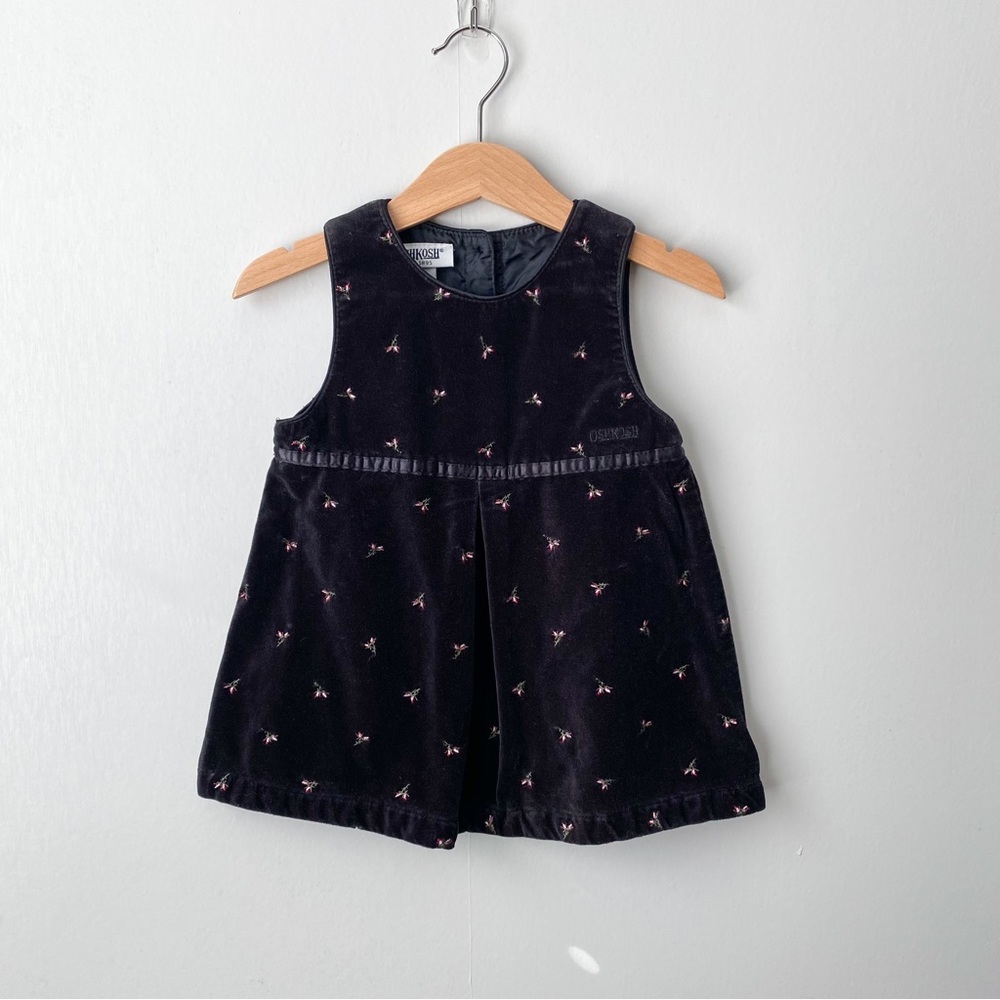 Vintage Y2K OshKosh B'Gosh Black Velvet Embroidered Floral Dress 18 Months